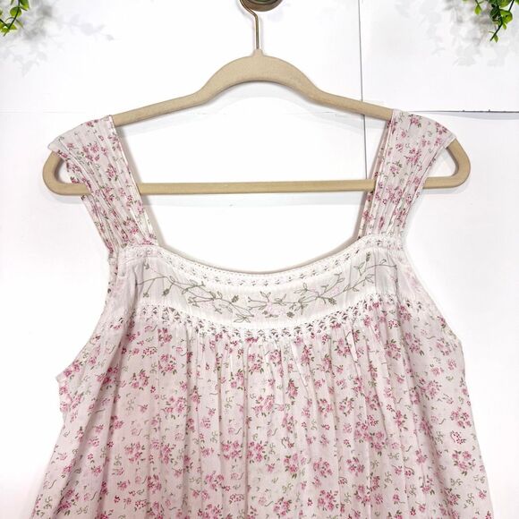 Vintage Nightgown small white pink lace Floral Sleeveless Cotton sleep Dress S - Picture 4 of 11